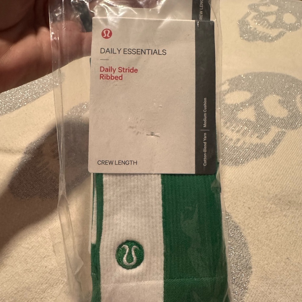 lululemon athletica daily essentials White and Green Crew Socks